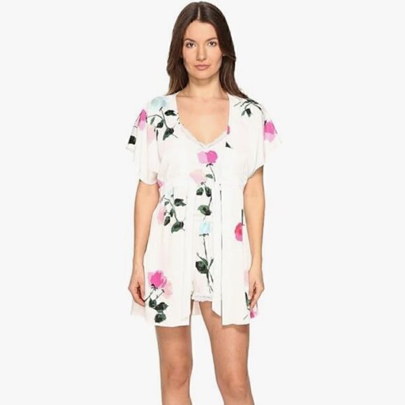Kate Spade New York Charmeuse Robe Jacket wrap blouse Floral XS S spring summer - Picture 1 of 14